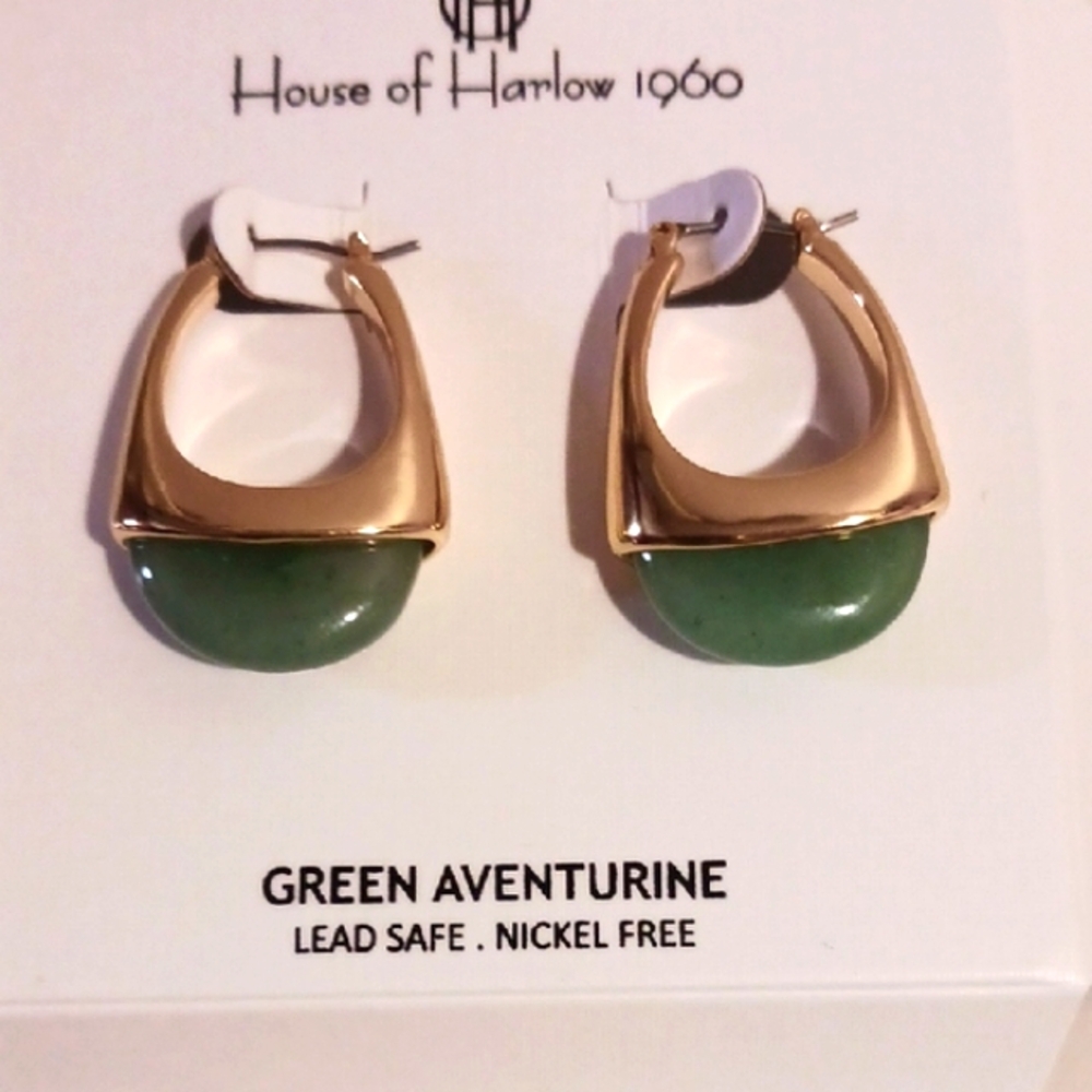 House of Harlow ⚜️1960 Gold and Green Aventurine Earrings ⚜️ 👑
